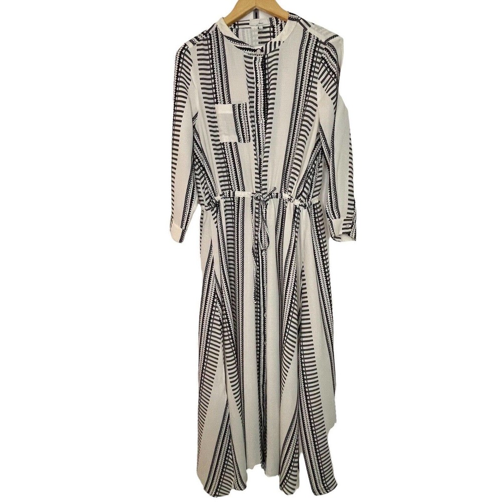 Jenn Black and White Button Front Long Sleeve Maxi Dress Size L